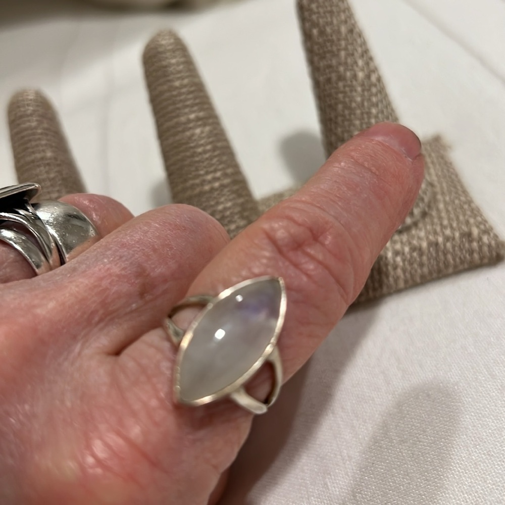 Goldie Lew Mally Ring Moonstone Sterling Silver Authentic Diamond Split Band 8